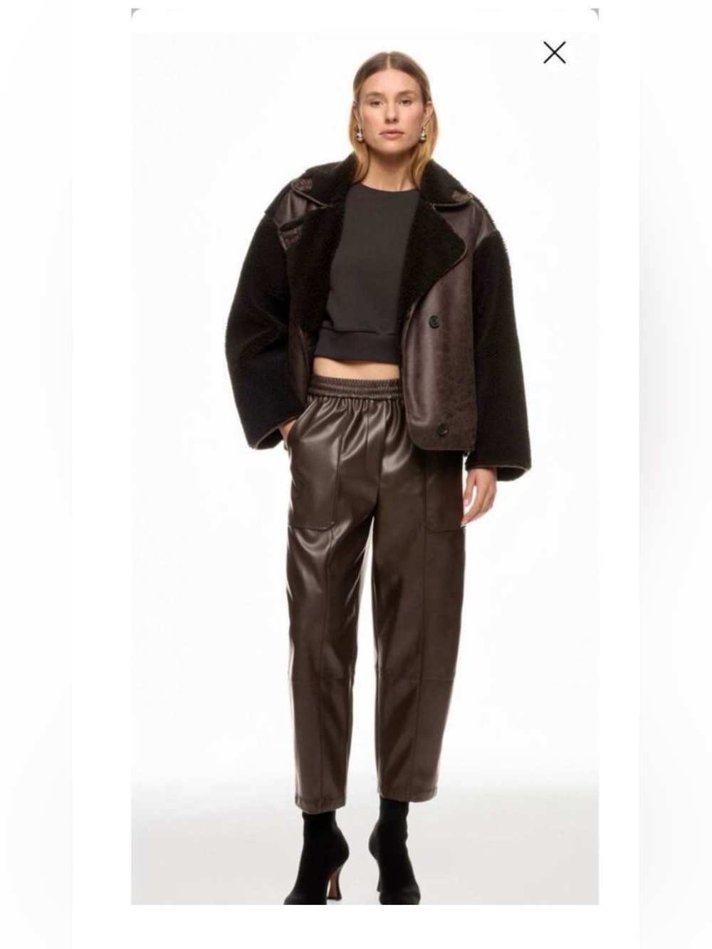 3.1 PHILLIP LIM Brown Faux Leather Pull On Relaxed Fit Cargo Style Pants size XL